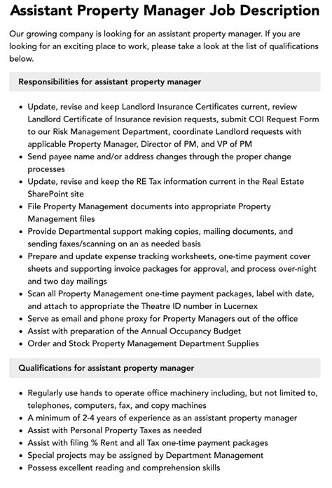 Resume assistant property manager